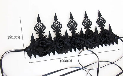 Vintage Gothic Rose Crown – Black Witch Headband Tiara
