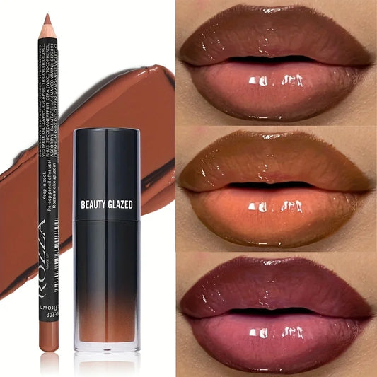 2pcs/Set Smooth Lip Liner+Lip Oil Set Lip CoSmooth Lip Liner + Lip Oil Duo Set – Long-Lasting, Moisturizing, and Plumpingmbo Waterproof Lip Liner  Makeup, Long-Lasting Moisturizing Lip Makeup Lip Plump