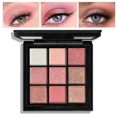 9-Grid Eyeshadow Palette – Glitter, Pearlescent, Matte & Shimmer Finishes