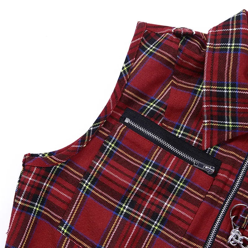Plaid Punk Chain Crop Camisole Top