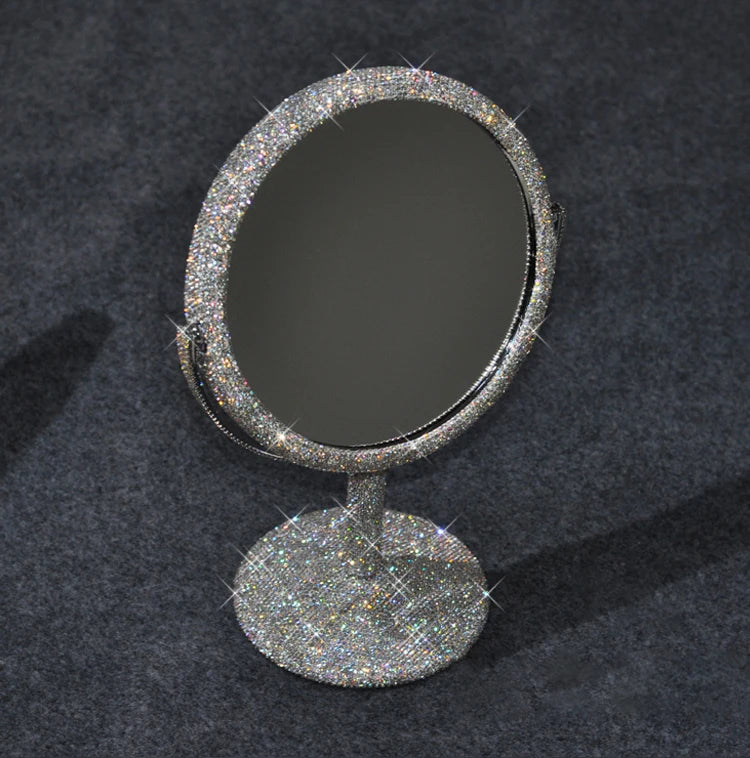 High-End Rhinestone Makeup Mirror – Rotatable Round Vanity Design
