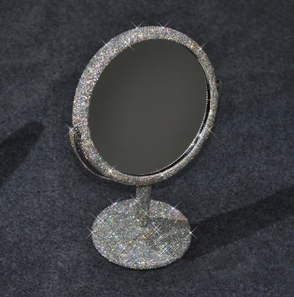 High-End Rhinestone Makeup Mirror – Rotatable Round Vanity Design