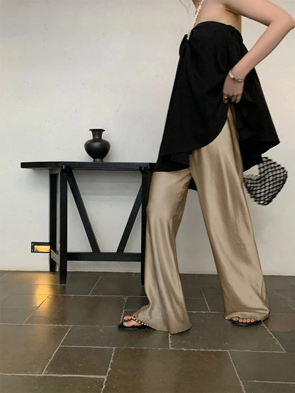 Satin Wide-Leg Pants – Elegant Korean Fashion Summer Trousers
