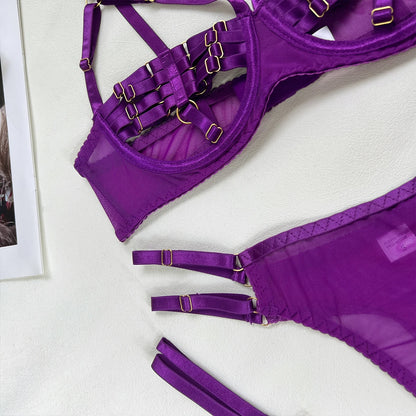 5-Piece Hollow Lingerie Set – Sensual Open Bra & Brief Outfit