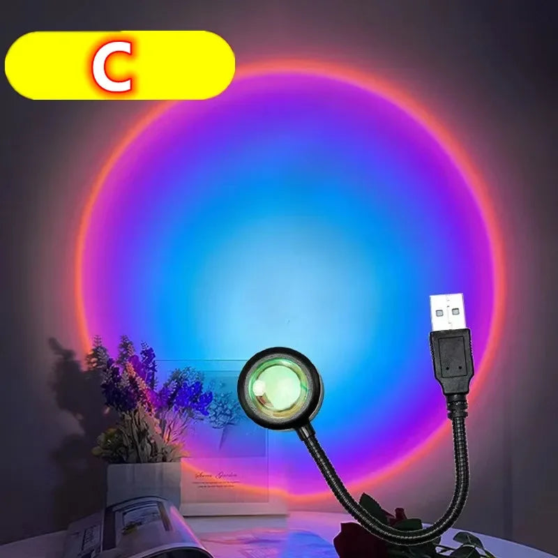 Sunset Lamp LED USB Rainbow Projector – Neon Night Light for Bedroom & Photography