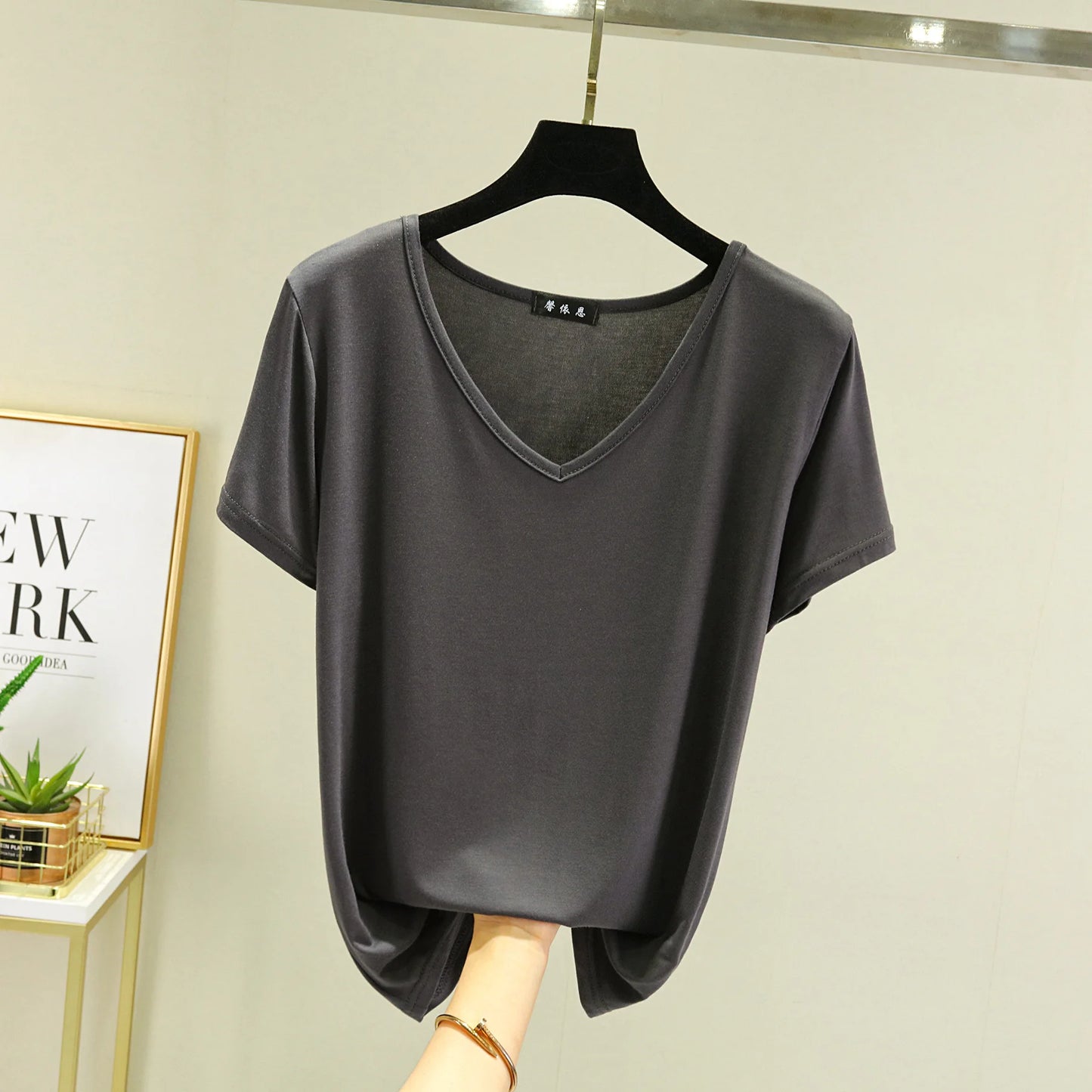 Women's Modal V-Neck Loose Fit T-Shirt