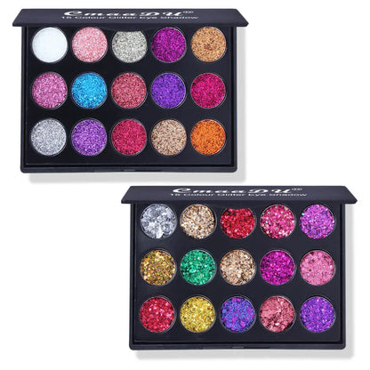 15-Color Glitter Eyeshadow Palette – Dazzling Gold Scallion Powder Tray