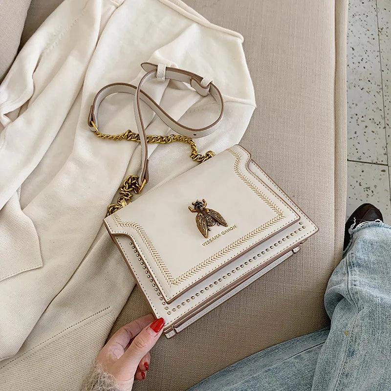 Luxury Bee Design Crossbody Handbag – Elegant Square Shoulder Bag