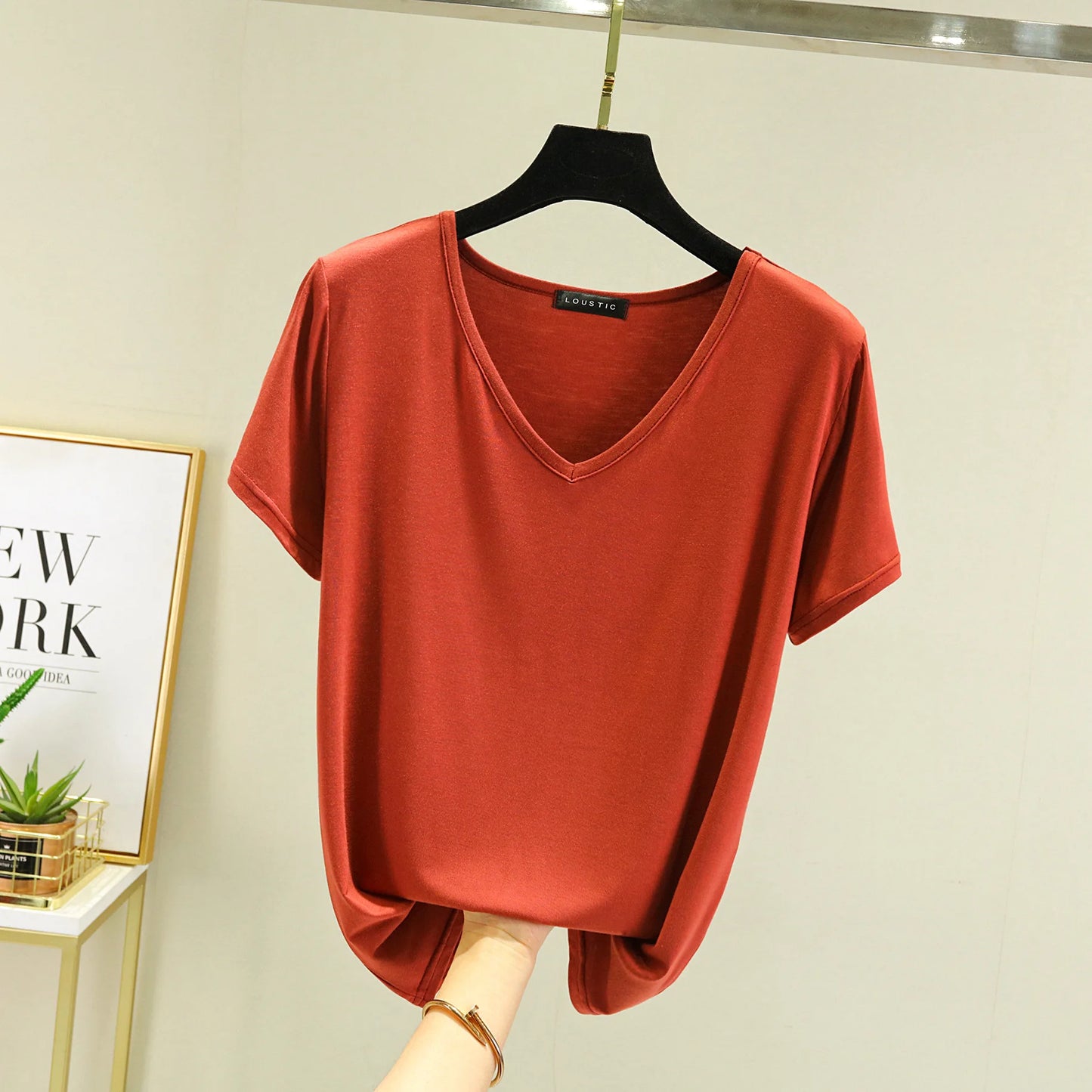 Women's Modal V-Neck Loose Fit T-Shirt