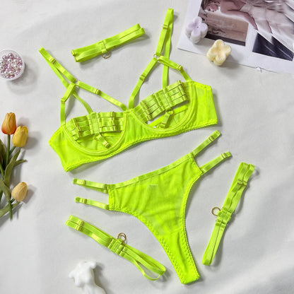 5-Piece Hollow Lingerie Set – Sensual Open Bra & Brief Outfit