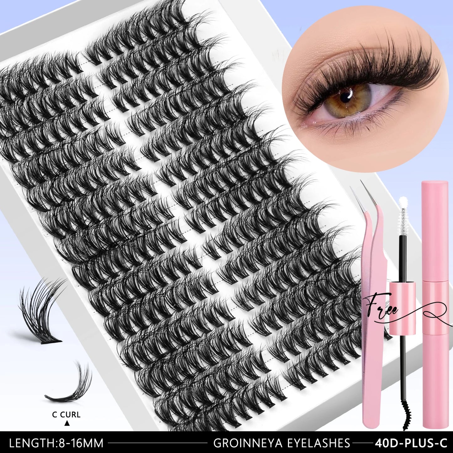 Lash Clusters Kit – 540PCS Cat-Eye Lash Extension Set with Bond & Seal