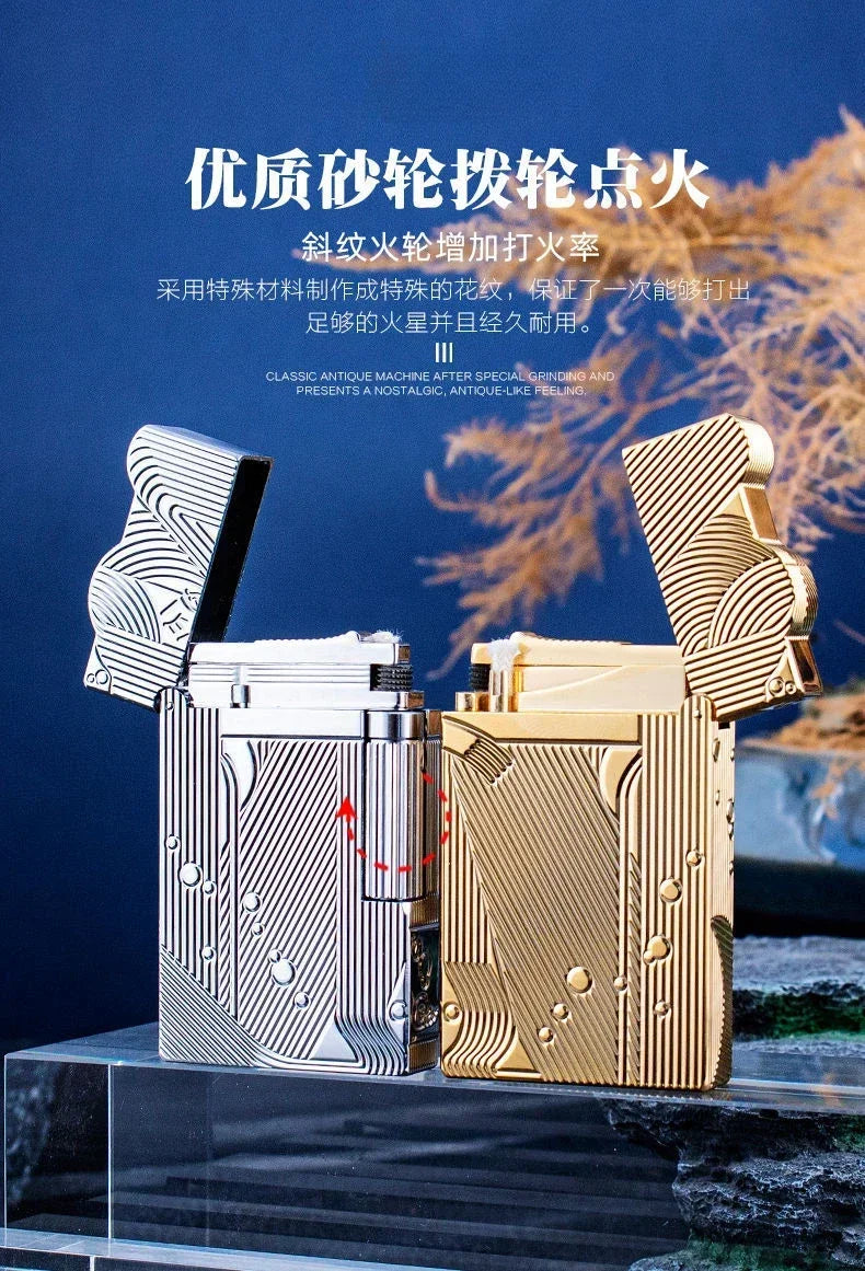 Sanji-Style Brass Kerosene Lighter – Side Pulley Ignition, Retro Collectible Gift