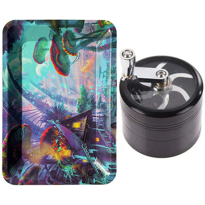 40mm Herb Grinder & Metal Rolling Tray Kit – 7x5 inch Portable Spice & Herb Tool Set