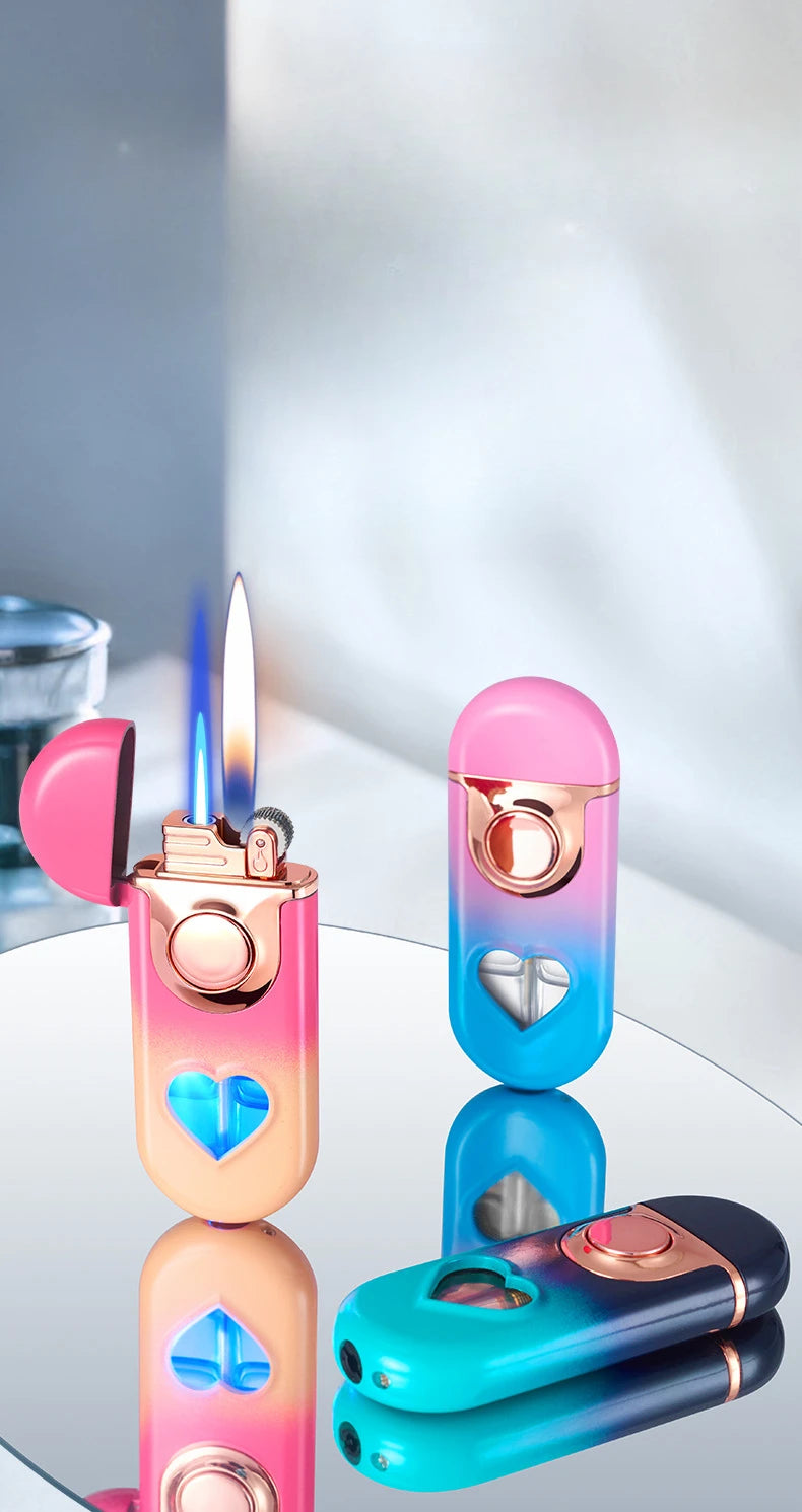 Double Flame LED Butane Metal Lighter