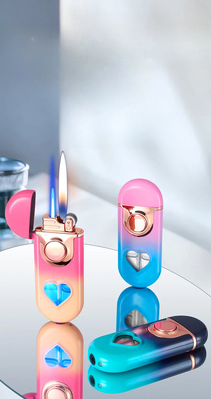 Double Flame LED Butane Metal Lighter