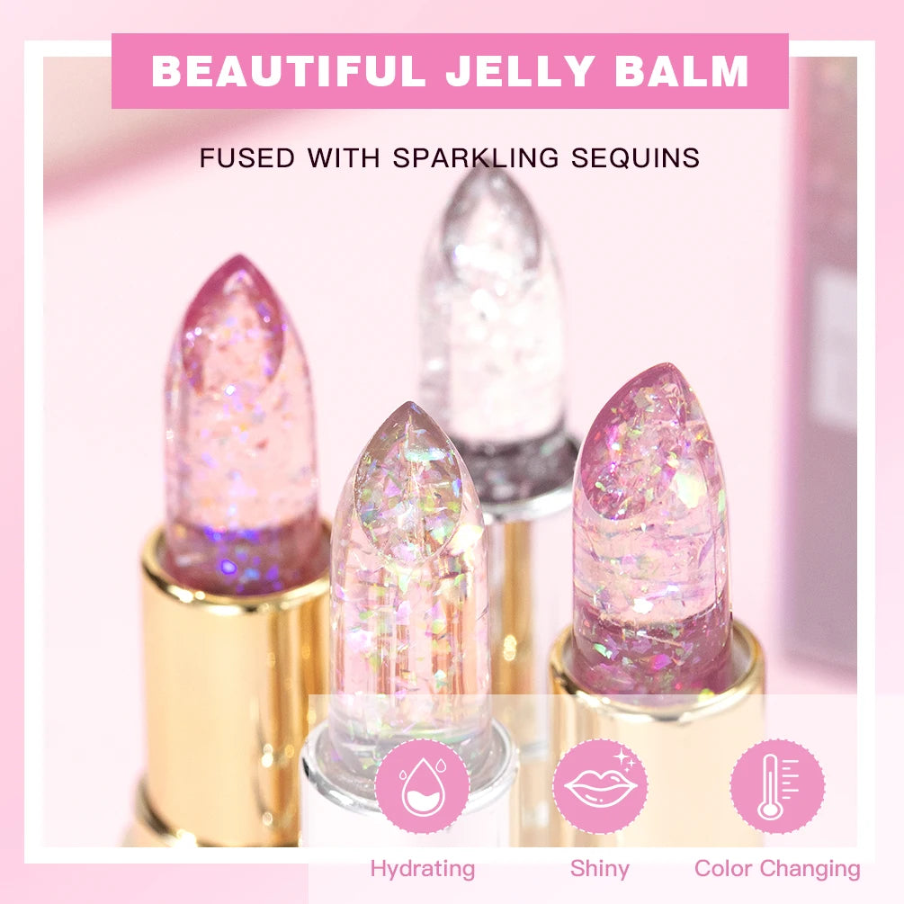 Glitter Crystal Jelly Lipstick – Color-Changing Moisturizing Lip Tint Balm