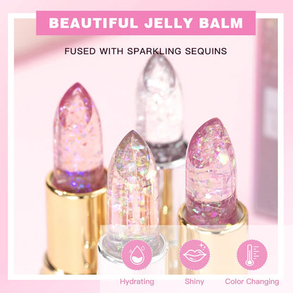 Glitter Crystal Jelly Lipstick – Color-Changing Moisturizing Lip Tint Balm