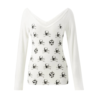 Y2K Gothic Skull Crop Top – Vintage Grunge Graphic Tee for Women
