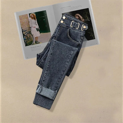 Korean Fashion Two-Piece Set – Fake Layered Shirt Top & Slim Fit Jeans