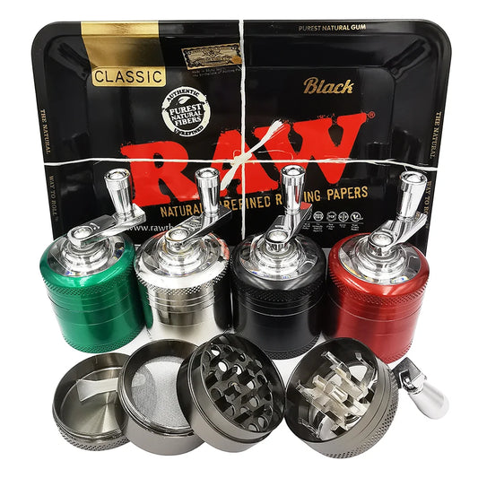 40mm Herb Grinder & Metal Rolling Tray Kit – 7x5 inch Portable Spice & Herb Tool Set