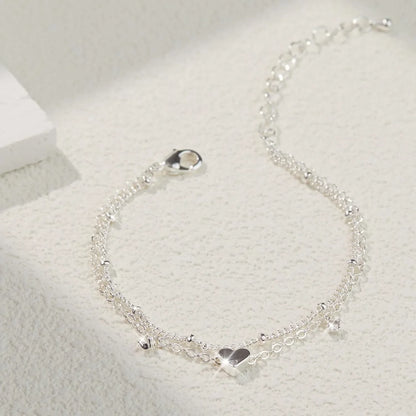 Women’s Layered Heart Anklet – 925 Silver-Plated, Waterproof Design
