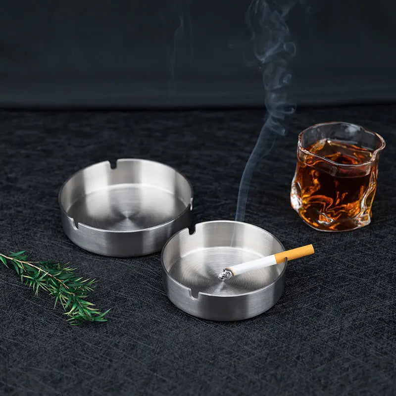 Tabletop Stainless Steel Ashtray – Modern Silver Design with Slot
