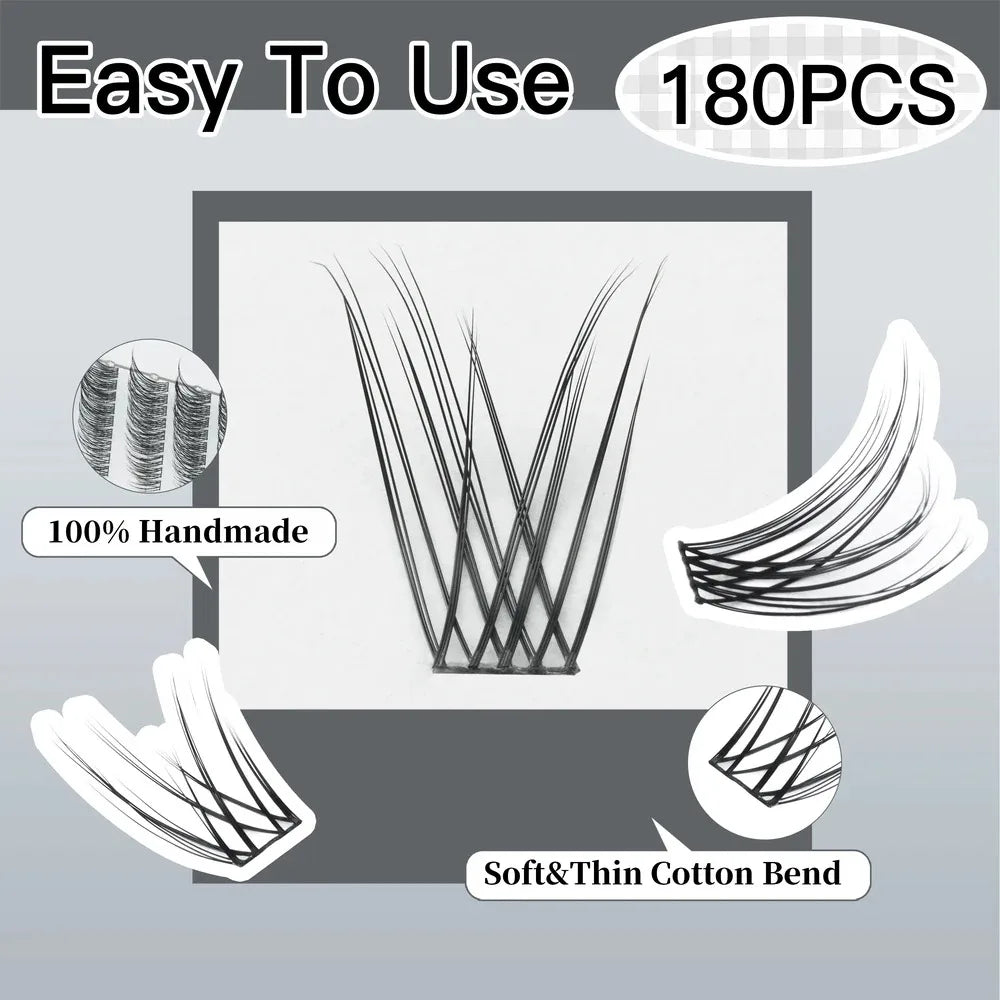 10 Rows Wispy Individual Cluster Lashes – CC Curl (12mm)