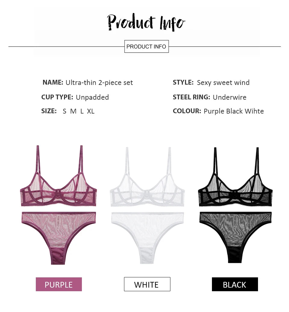 Mesh Transparent Lingerie Set – Seamless Bralette & Panty 2-Piece