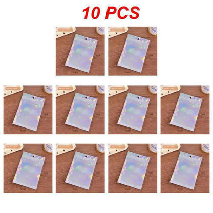 10pcs Holographic Smell-Proof Mylar Bags – Resealable Ziplock Pouches