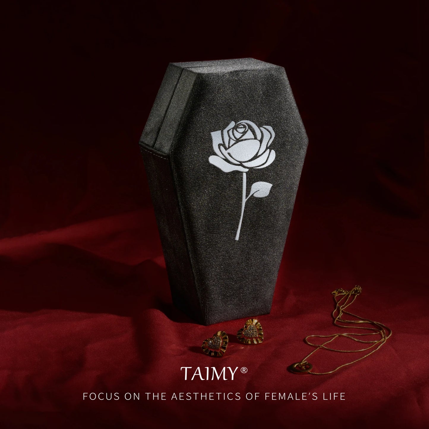 Gothic Velvet Coffin Jewelry Box – Customizable Ring & Necklace Display Case