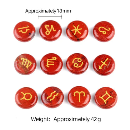 12-Piece Mini Chakra Stones Set – Natural Amethyst, Quartz & Semi-Precious Crystals with Zodiac Symbols
