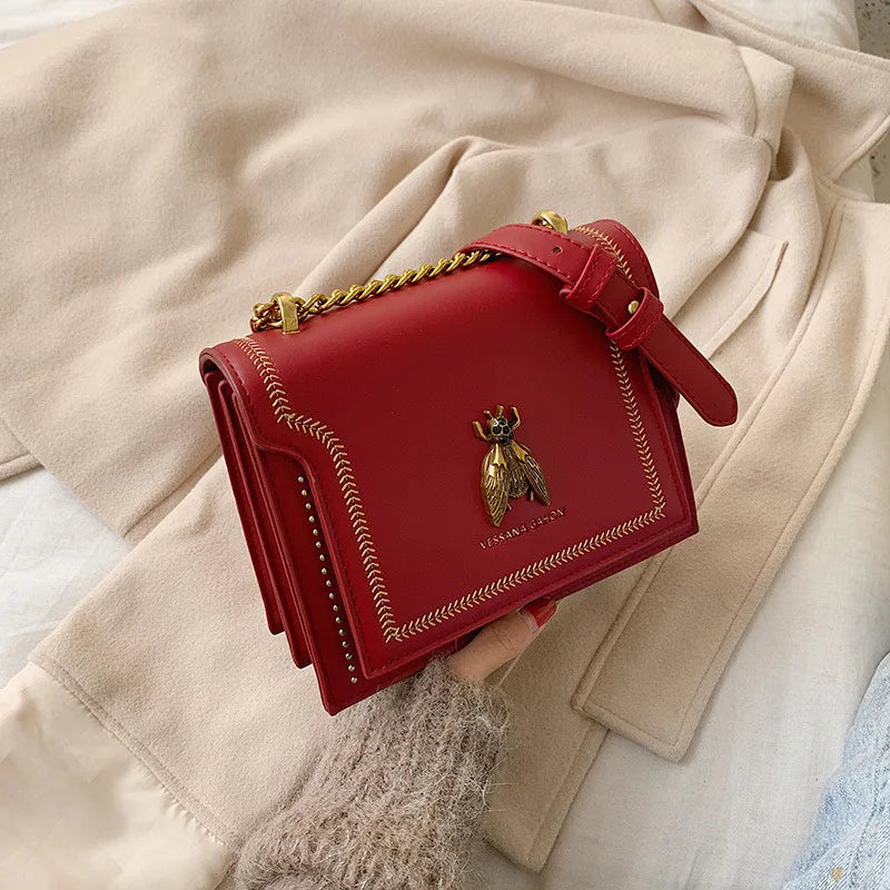 Luxury Bee Design Crossbody Handbag – Elegant Square Shoulder Bag