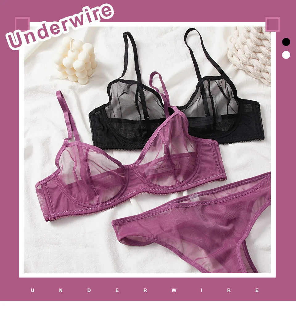 Mesh Transparent Lingerie Set – Seamless Bralette & Panty 2-Piece