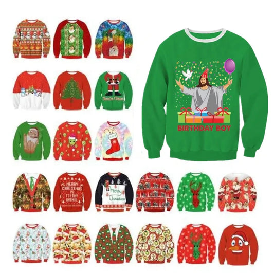 Ugly Christmas Sweater – Funny Santa & Elf Holiday Print Pullover