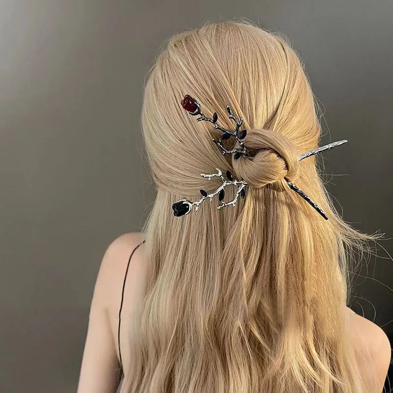 Vintage Rose Hair Stick – Elegant Floral Metal Hairpin