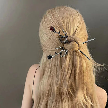 Vintage Rose Hair Stick – Elegant Floral Metal Hairpin