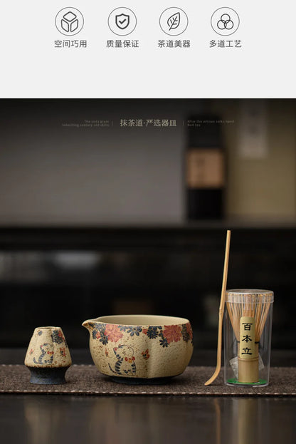 Japanese Matcha Tea Set – 2–8pcs Bamboo Whisk & Ceramic Bowl Gift Box