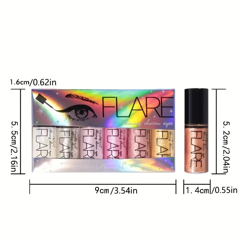 6PCS Flash Liquid Eyeliner Set – Shiny, Waterproof, Long-Lasting Colors