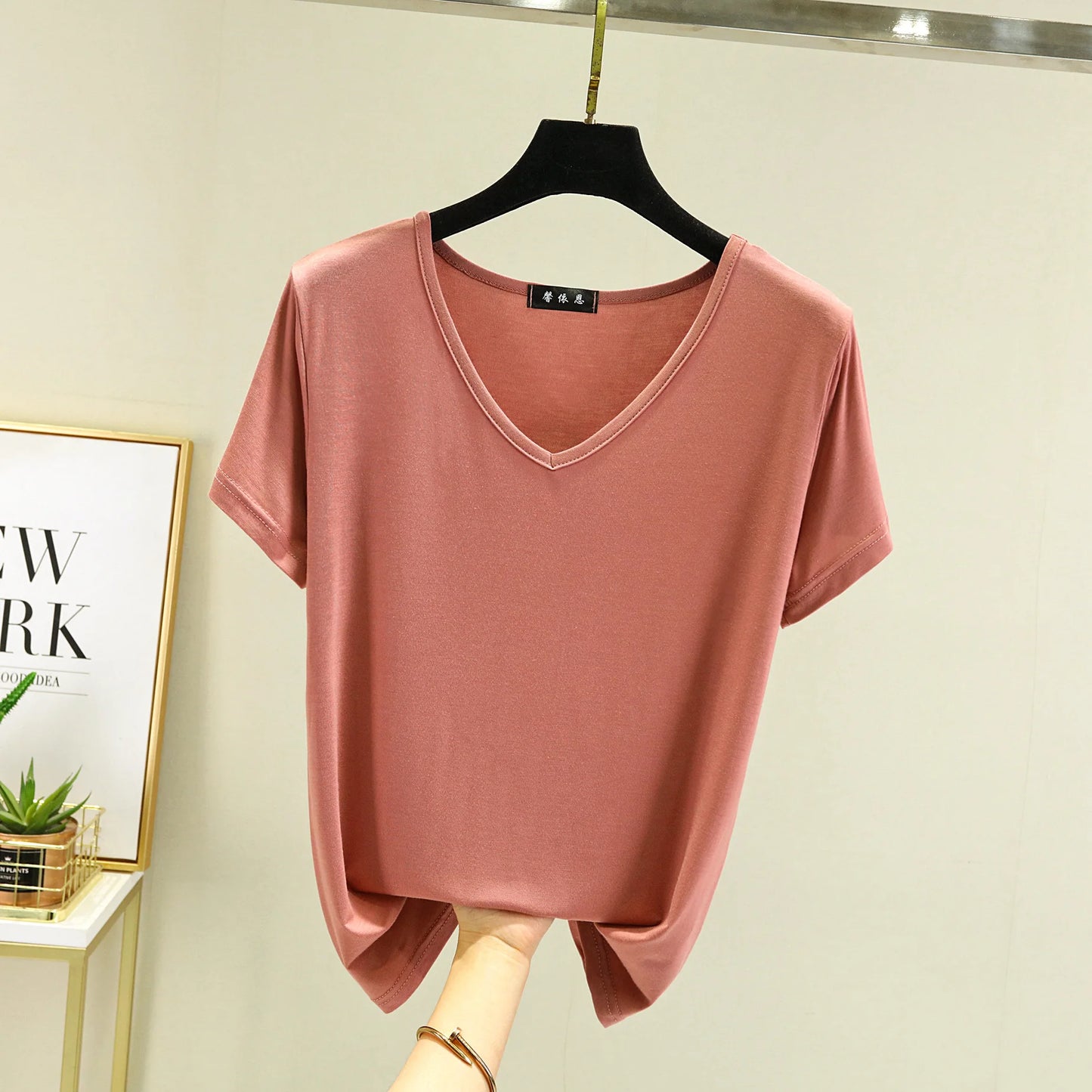 Women's Modal V-Neck Loose Fit T-Shirt