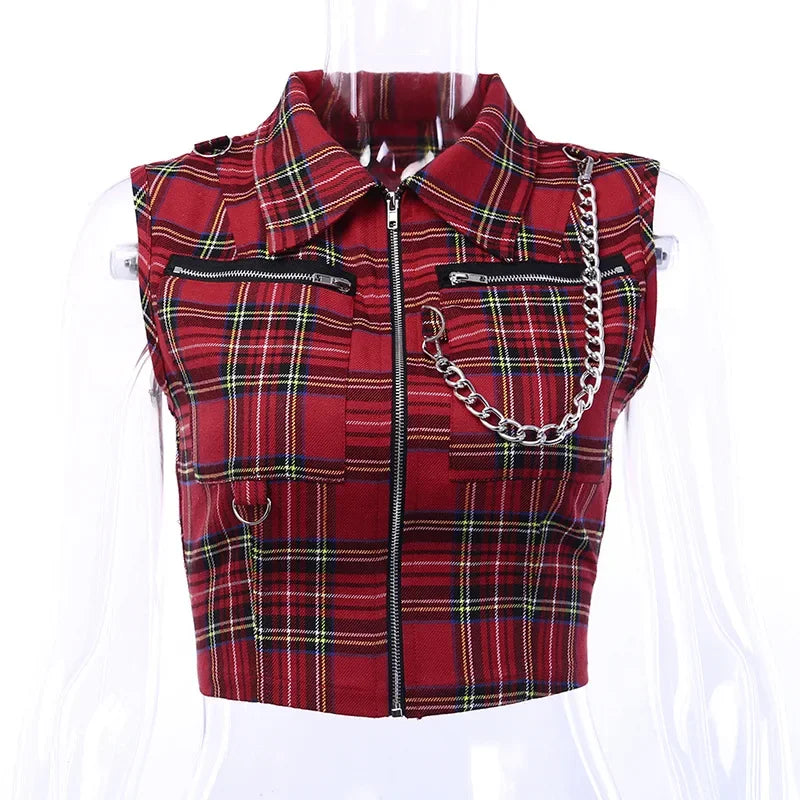 Plaid Punk Chain Crop Camisole Top