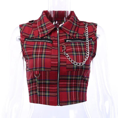 Plaid Punk Chain Crop Camisole Top