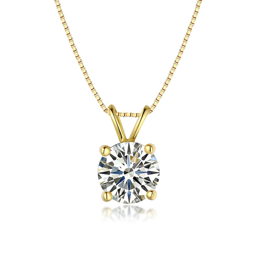 1-2CT Moissanite Pendant Necklace for Women, 14K Gold Plated