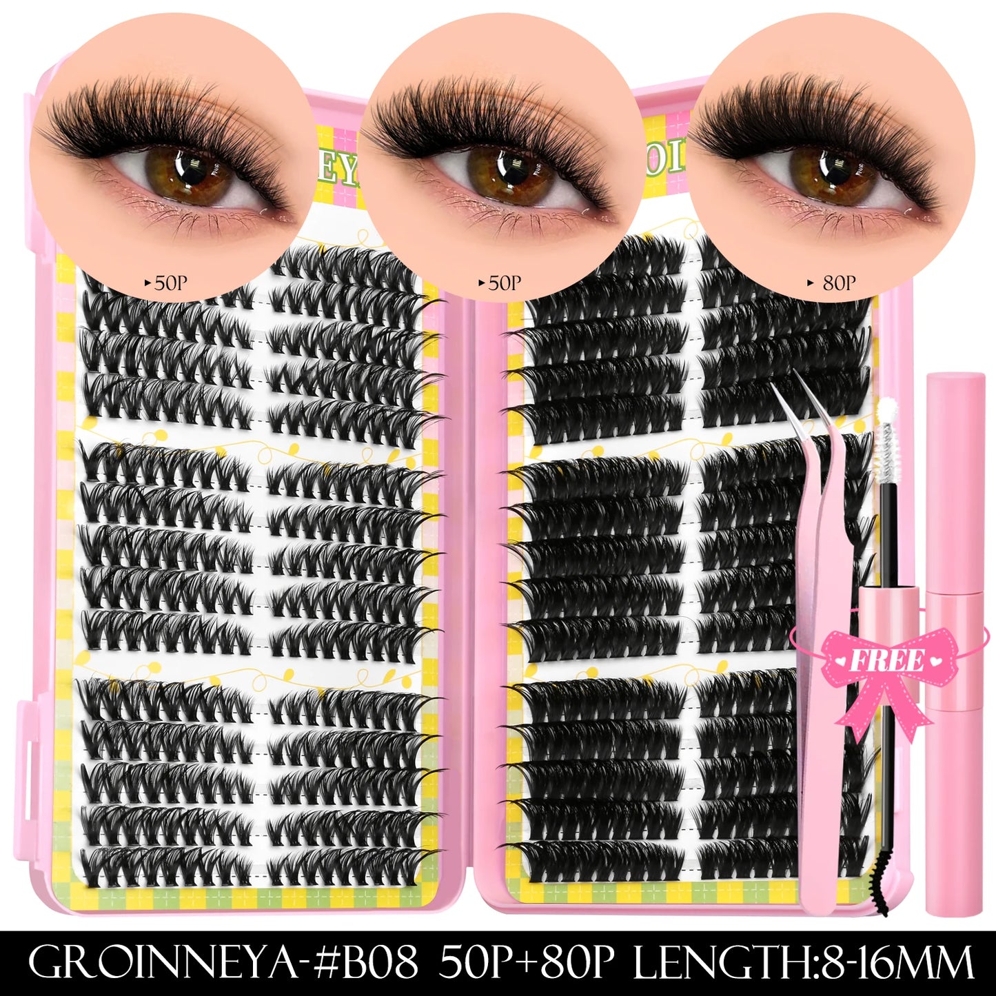 Lash Clusters Kit – 540PCS Cat-Eye Lash Extension Set with Bond & Seal