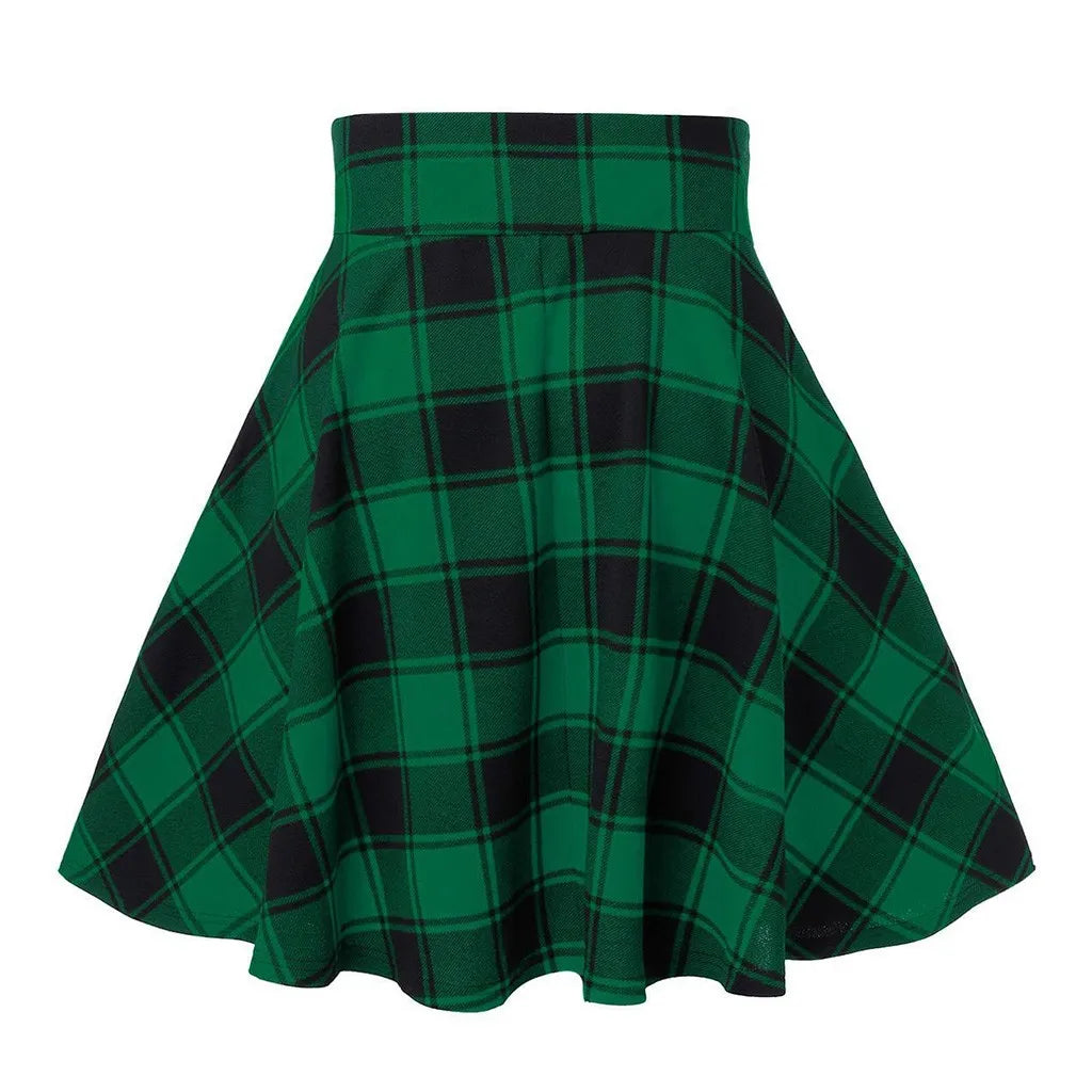 Black Checkered Pleated Gothic Mini Skirt – Punk Plaid Lace-Up Clubwear