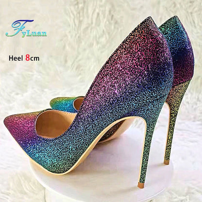 Gradient Glitter Pointed Toe High Heel Pumps