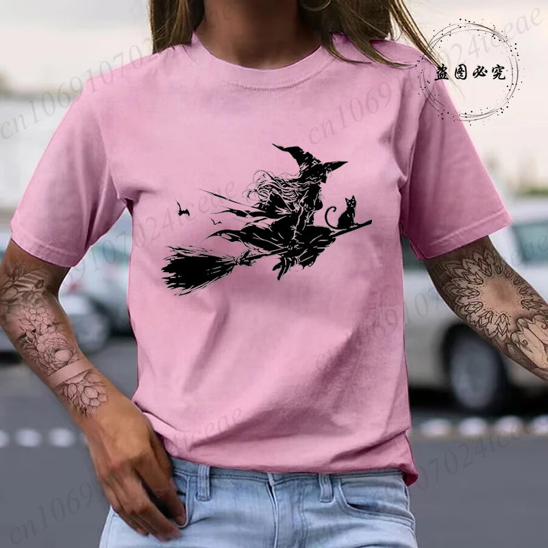 Flying Witch & Black Cat Spooky Season Shirt
