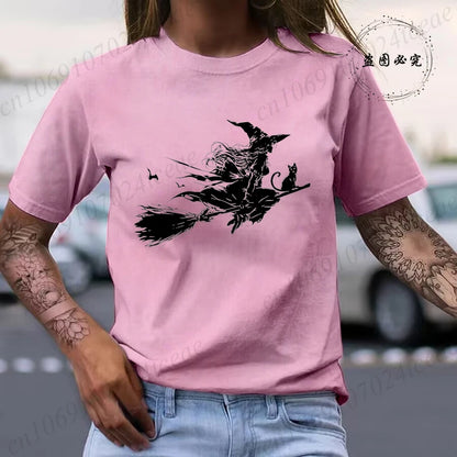 Flying Witch & Black Cat Spooky Season Shirt