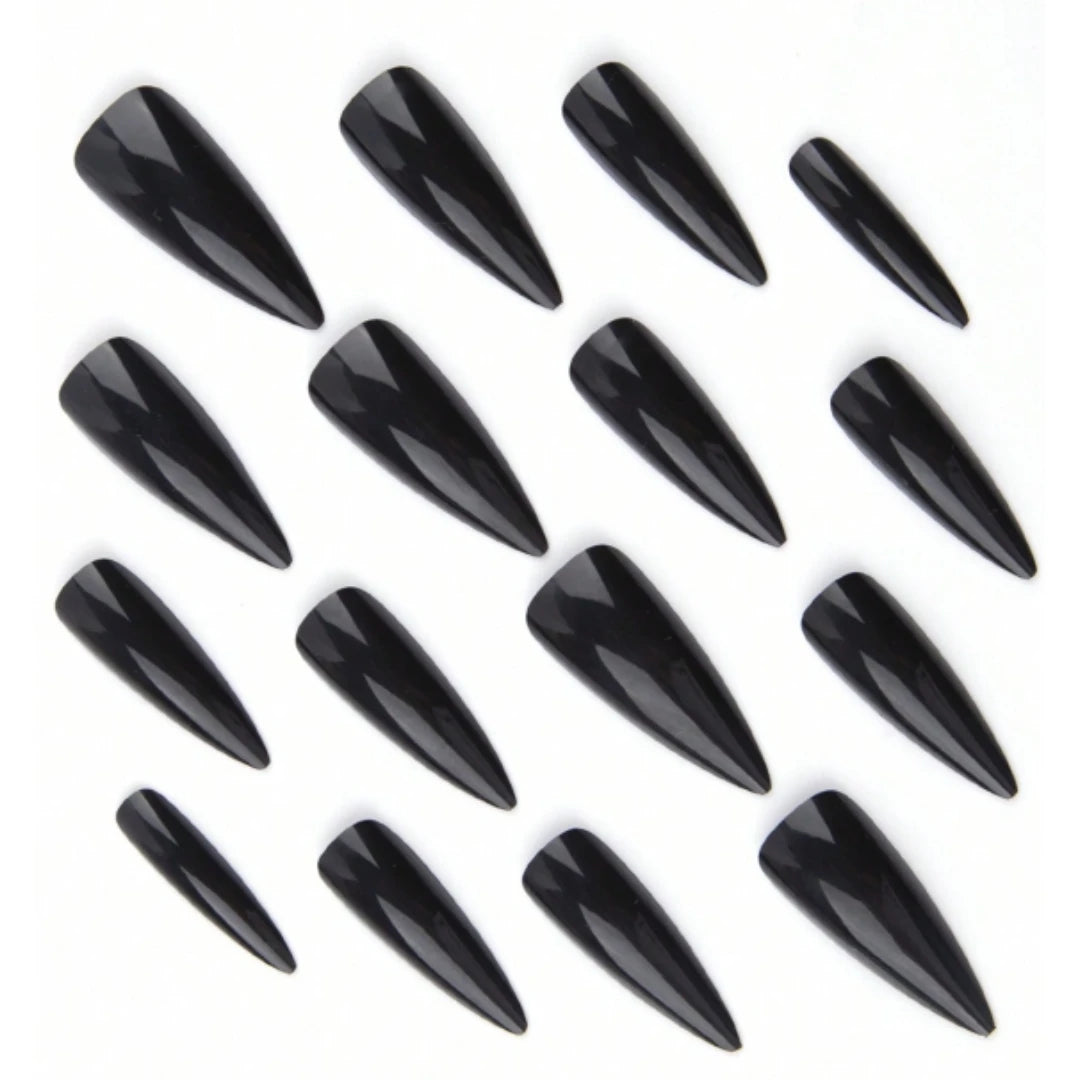 Extra Long Black Stiletto Press-On Nails – 24pc Modern French Style Set 🖤✨