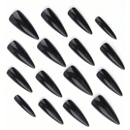 Extra Long Black Stiletto Press-On Nails – 24pc Modern French Style Set 🖤✨