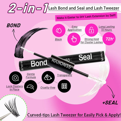 Mixed Cluster Lash Extension Kit – 30D + 40D | 60P + 80P | Glue, Remover, Sealant, Tweezers & Brushes